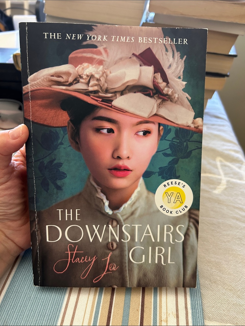 The Downstairs Girl by Stacey Lee - Soft Teal & Blush Cover